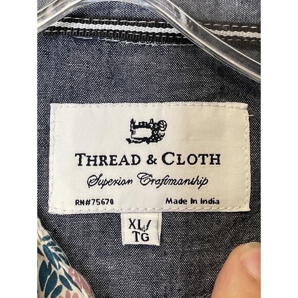 Thread & Cloth Shirt Mens XL Teal Floral Print 100% Cotton Short Sleeve Casual - Picture 6 of 10